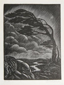 Man in Storm Woodcut | Isaac Friedlander,{{product.type}}