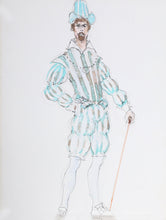 Man in Turquoise Stripe Costume Watercolor | R. Jeronimo,{{product.type}}