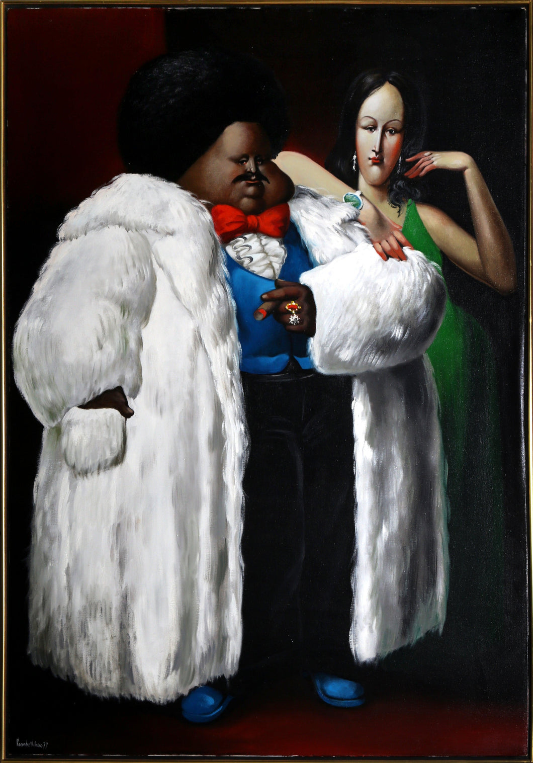 Man in White Fur Coat with Lady in Green Oil | Leandro Velasco,{{product.type}}