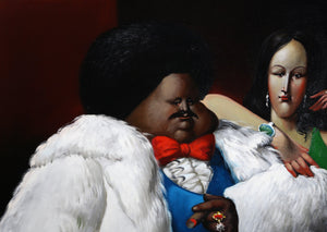 Man in White Fur Coat with Lady in Green Oil | Leandro Velasco,{{product.type}}