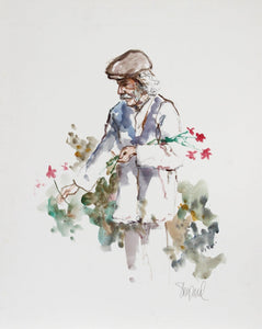 Man Picking Flowers Watercolor | Richard Shepard,{{product.type}}