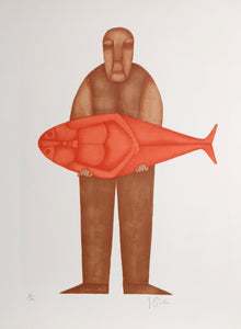 Man with a Red Fish Lithograph | Unknown Artist,{{product.type}}
