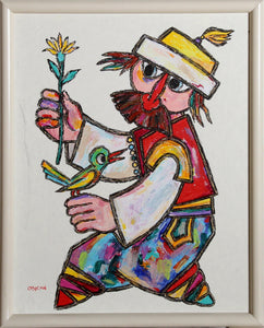 Man with Flower and Bird Oil | Jovan Obican,{{product.type}}