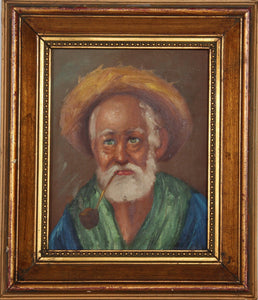 Man with Straw Hat and Pipe Oil | Unknown Artist,{{product.type}}