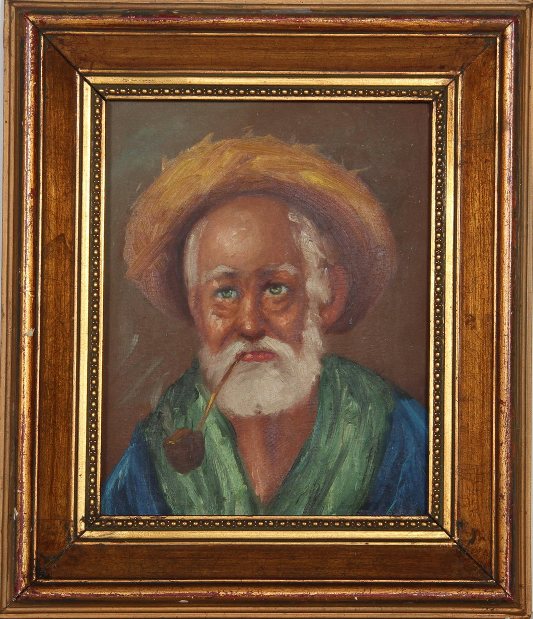 Man with Straw Hat and Pipe Oil | Unknown Artist,{{product.type}}