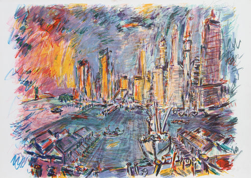 Manhattan from Brooklyn Bridge Lithograph | Wayne Ensrud,{{product.type}}