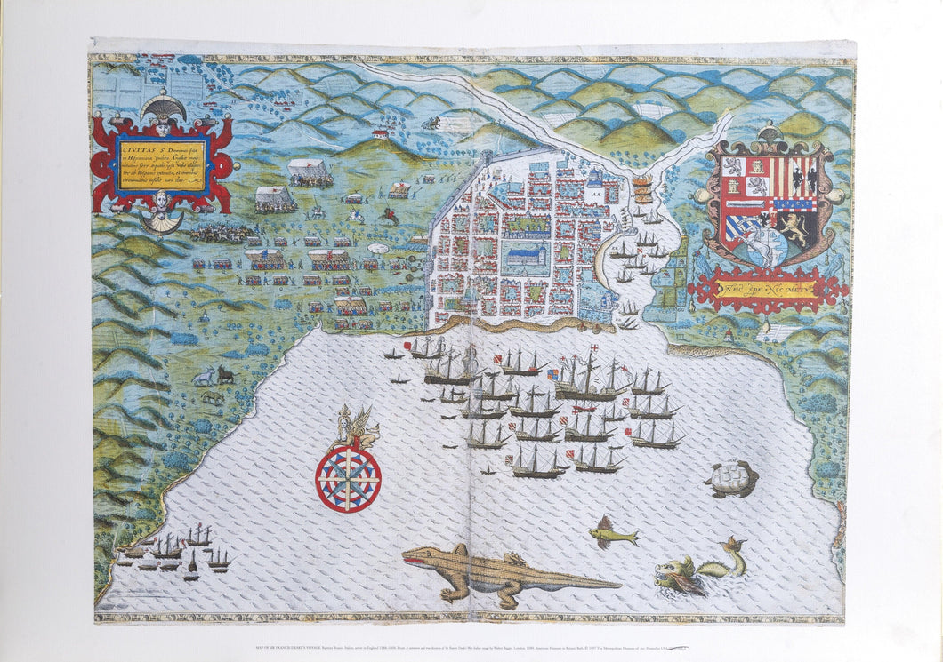 Map of Sir Francis Drakes Voyage Poster | Battista Boazio,{{product.type}}