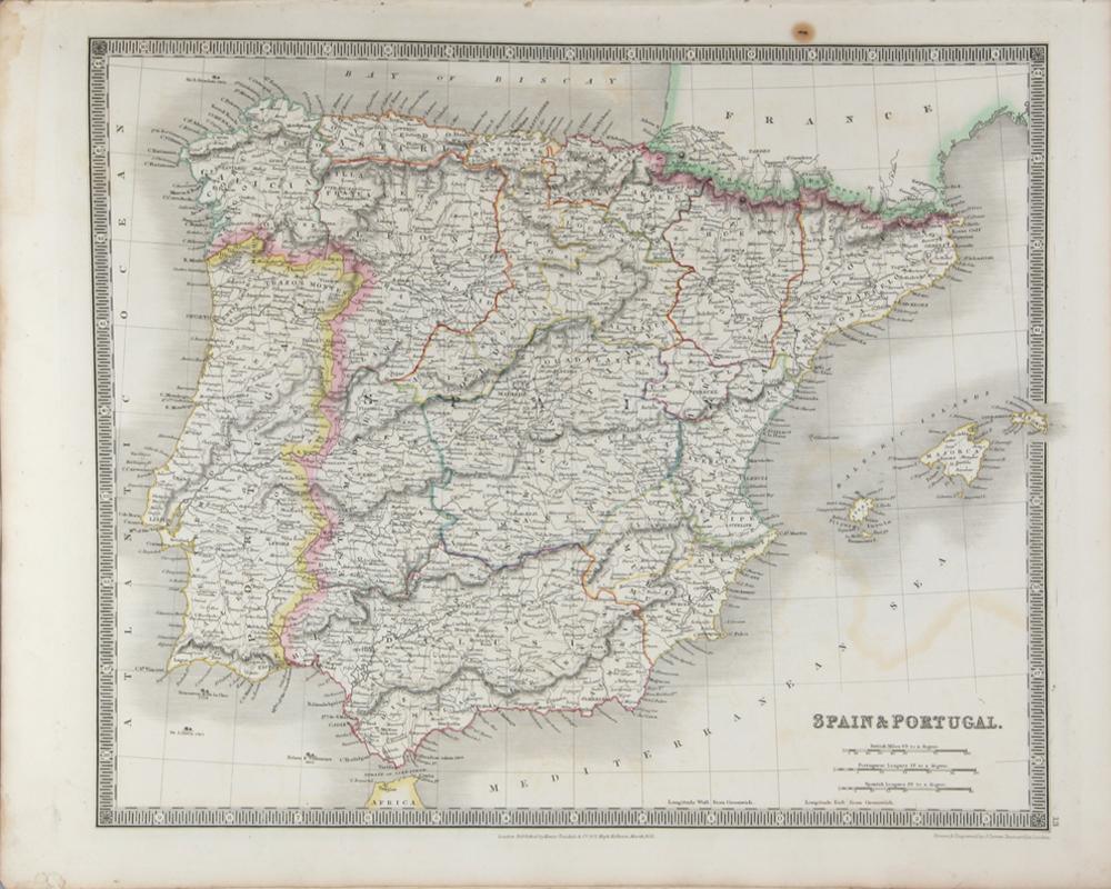 Map of Spain and Portugal Etching | John Dower,{{product.type}}