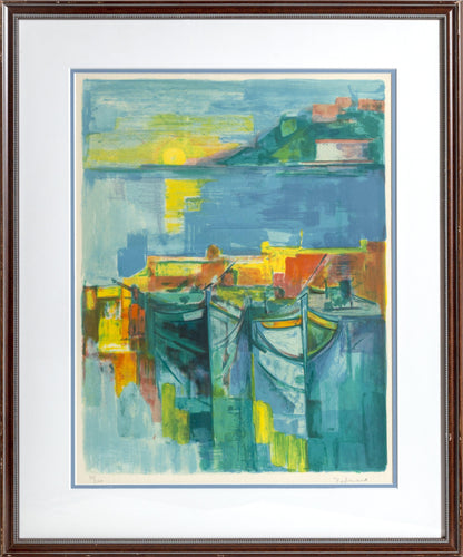 Marina with Boats Lithograph | José Palmeiro,{{product.type}}