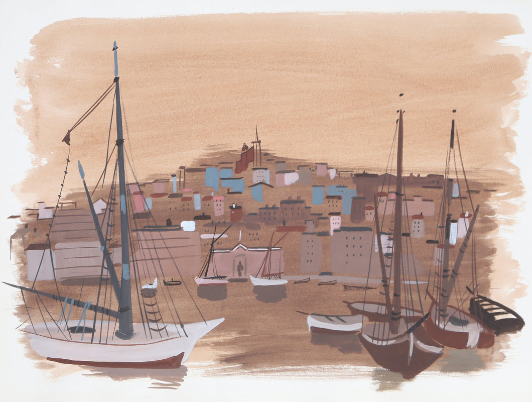Marseilles Harbor II Watercolor | Charles Levier,{{product.type}}