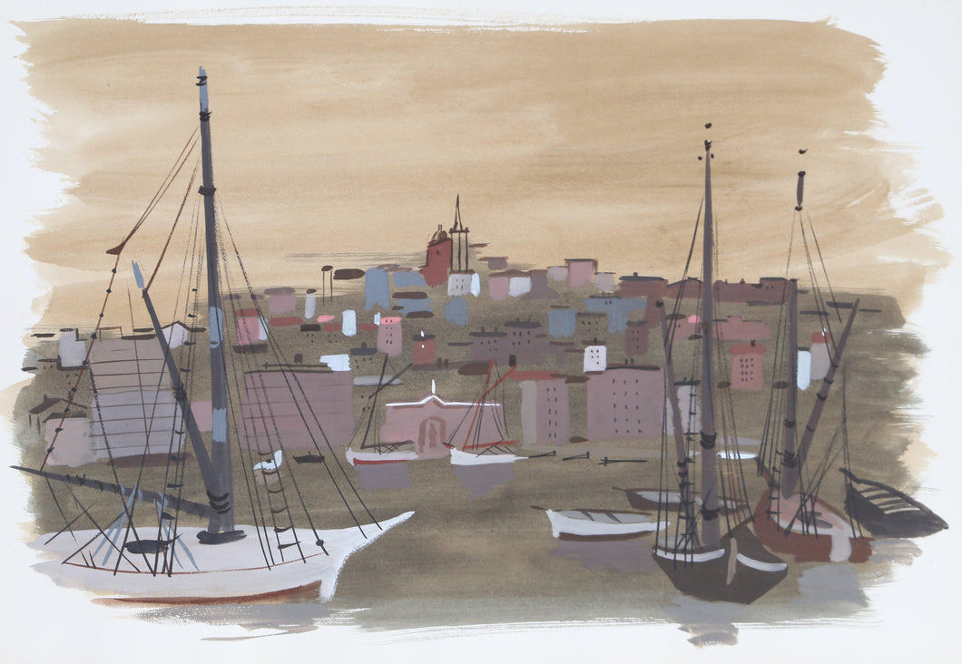 Marseilles Harbor III Watercolor | Charles Levier,{{product.type}}