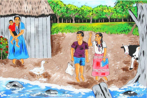 Mayan Indians Kids going to School Acrylic | Isiah Nicholas,{{product.type}}