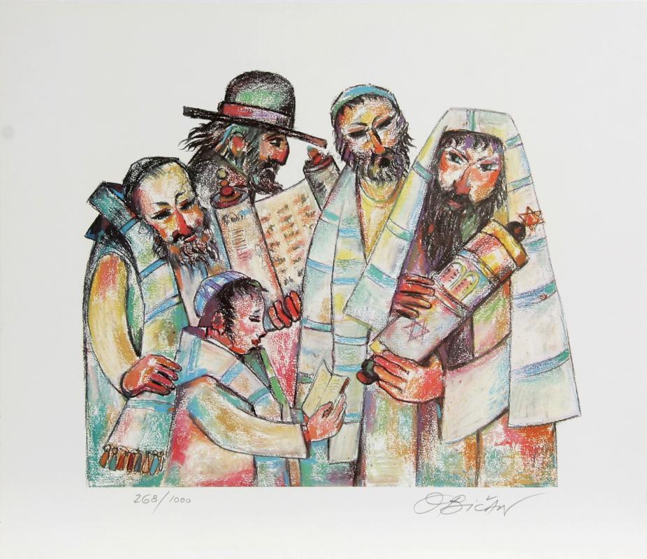 Men and the Torah Lithograph | Jovan Obican,{{product.type}}