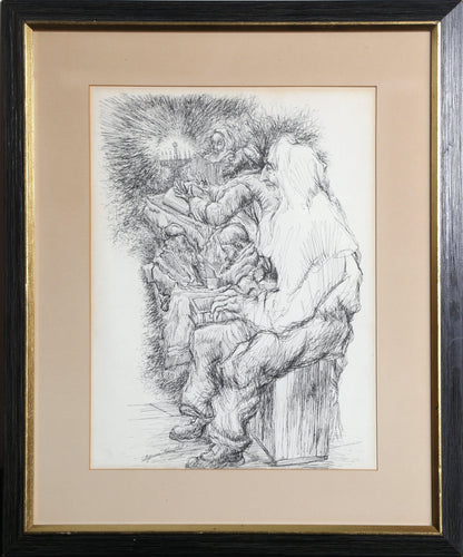 Men Praying with Menorah Ink | Seymour Rosenthal,{{product.type}}