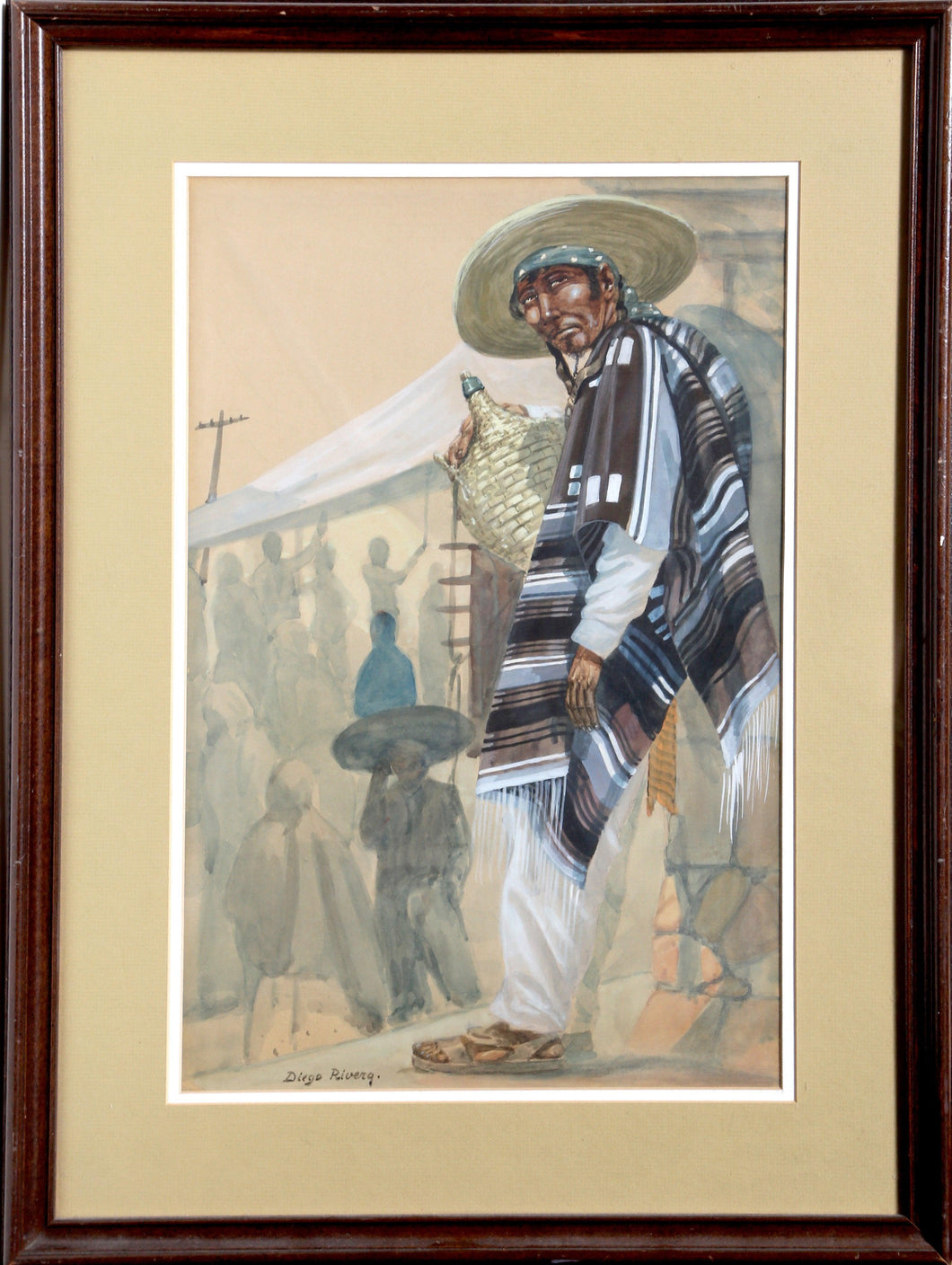 Mexican Man with Wine Watercolor | Unknown Artist,{{product.type}}