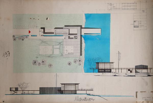 Mid-Century Modern Home Design Watercolor | Unknown Artist,{{product.type}}