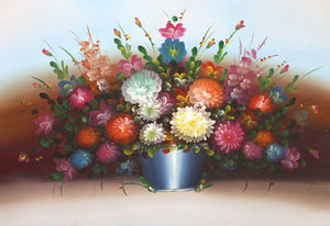 Mixed Flowers in Blue Vase (7) Oil | Chuju Sheng,{{product.type}}