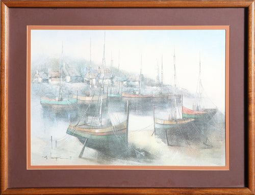 Moored Boats Lithograph | Unknown Artist,{{product.type}}