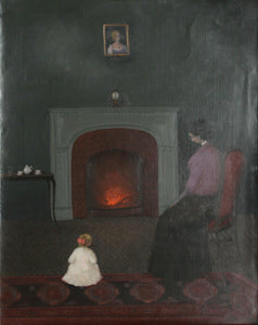 Mother and Child by Fireplace Oil | Branko Bahunek,{{product.type}}