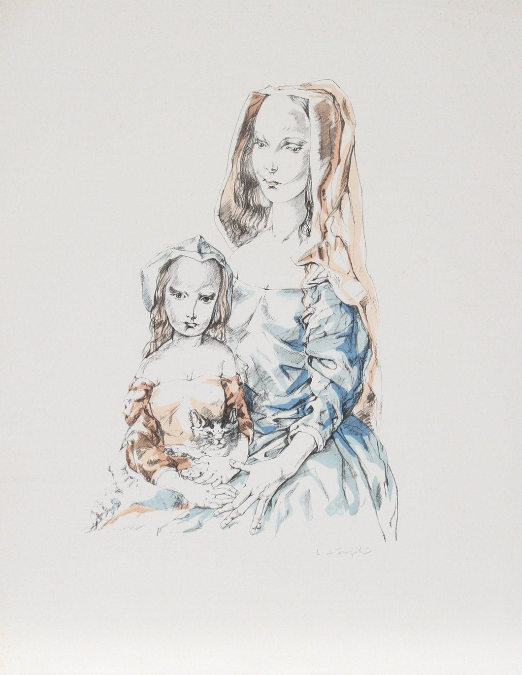 Mother and Child Lithograph | Léonard Tsuguharu Foujita,{{product.type}}