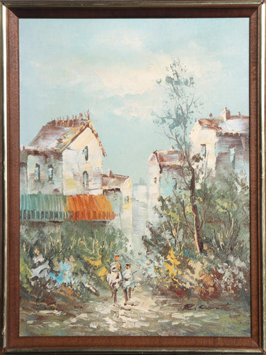 Mother and Daughter Walkng through European Village Oil | Unknown Artist,{{product.type}}