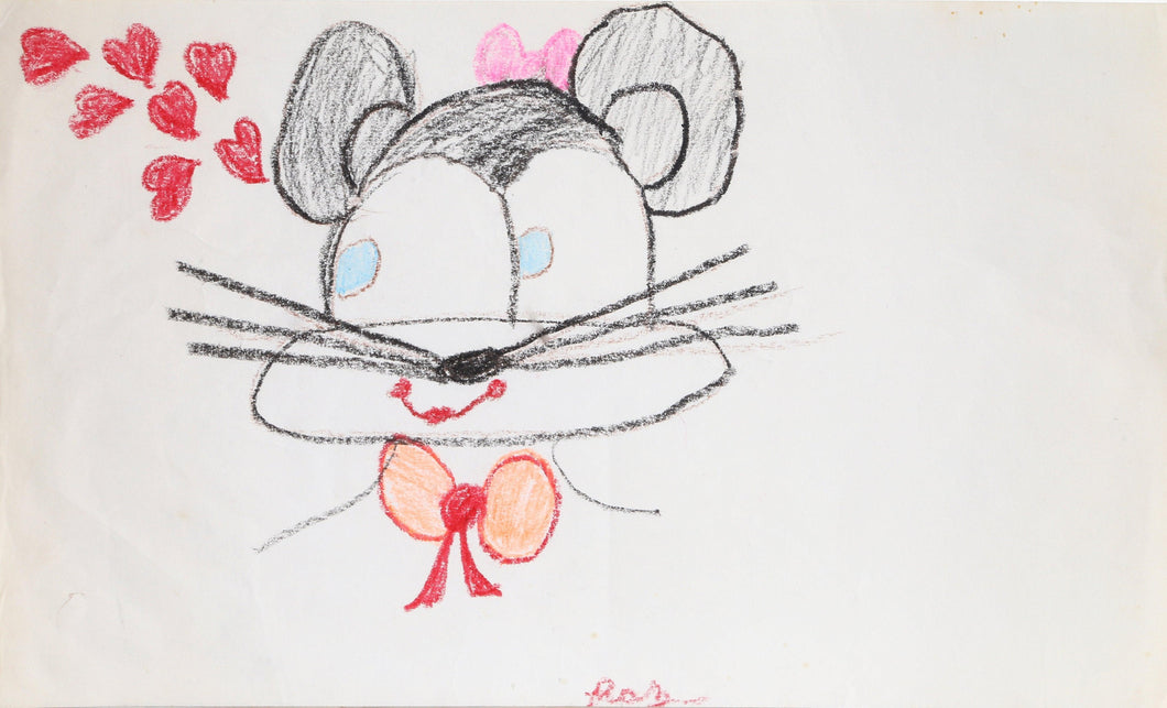 Mouse in Love with Bow Mixed Media | Unknown Artist,{{product.type}}