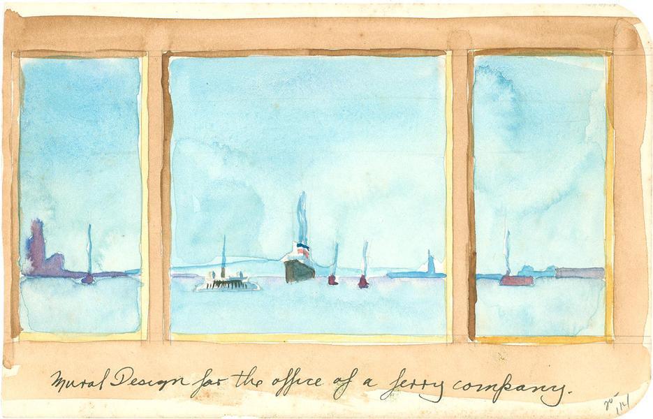 Mural Design for the Office of a Ferry Company Watercolor | A. Rothstein,{{product.type}}