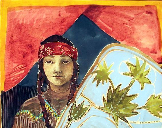 Native American Girl Watercolor | Pamme Turner,{{product.type}}