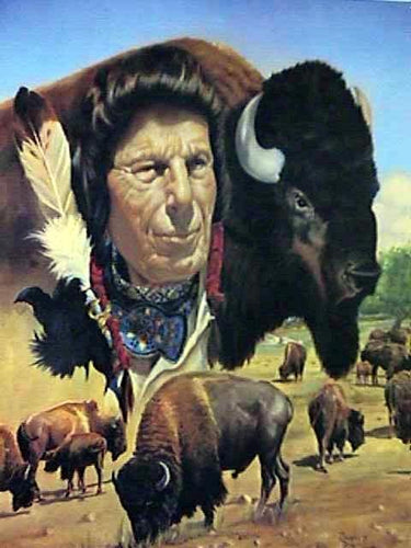 Native American Man and Bison Lithograph | Douglas Weaver,{{product.type}}
