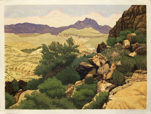 Near Tortilla Flat Woodcut | Gordon Mortensen,{{product.type}}