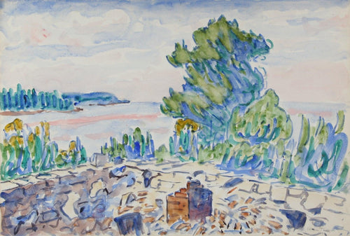 New England Landscape Watercolor | Allen Tucker,{{product.type}}