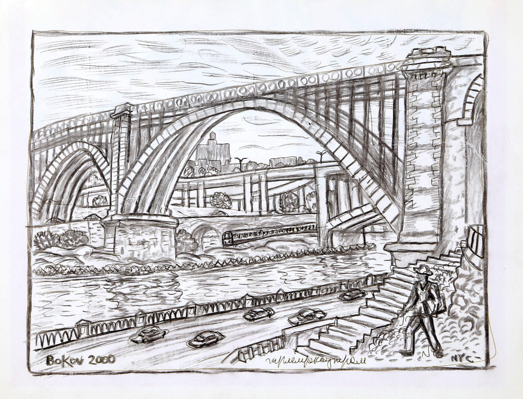 New York City Bridge Scene Ink | Konstantin Bokov,{{product.type}}