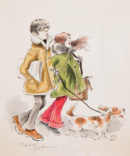 New York Couple Walking Dog Watercolor | Marshall Goodman,{{product.type}}