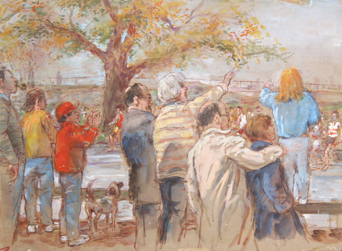 New York Marathon Audience Watercolor | Marshall Goodman,{{product.type}}