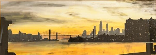 New York Skyline at Dusk Gouache | Don Leslie,{{product.type}}