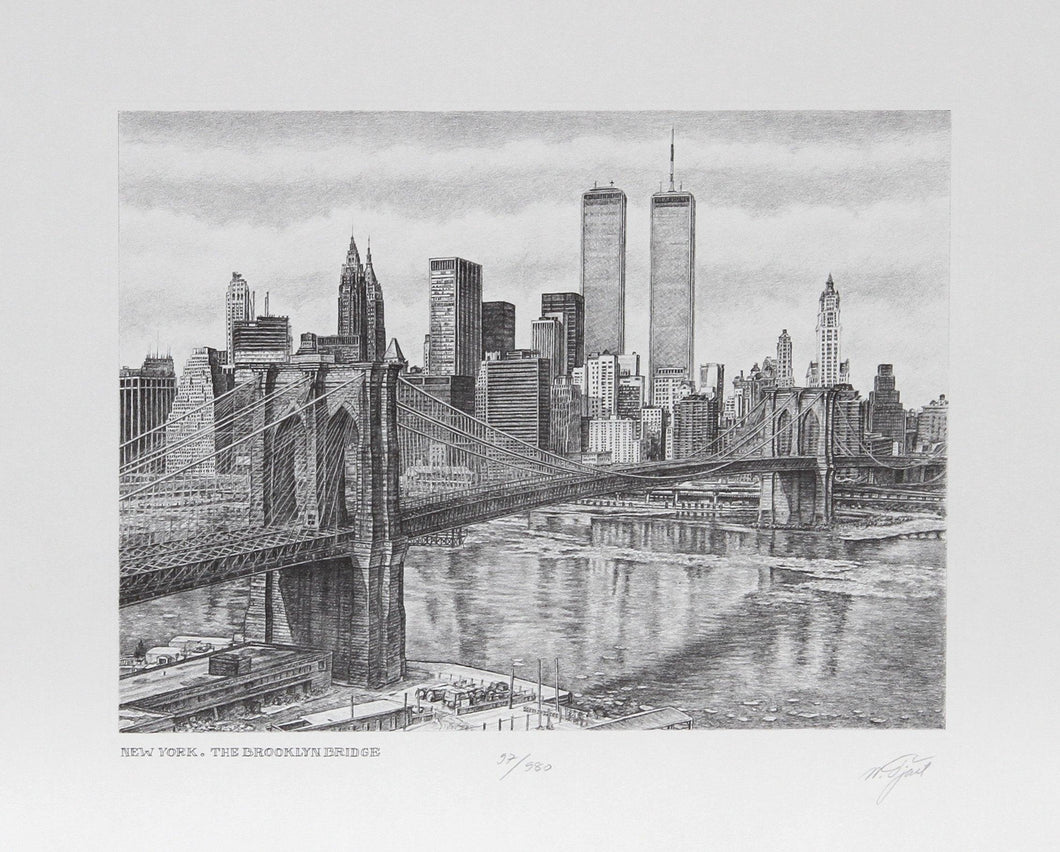 New York: The Brooklyn Bridge Etching | Walter Tjart,{{product.type}}