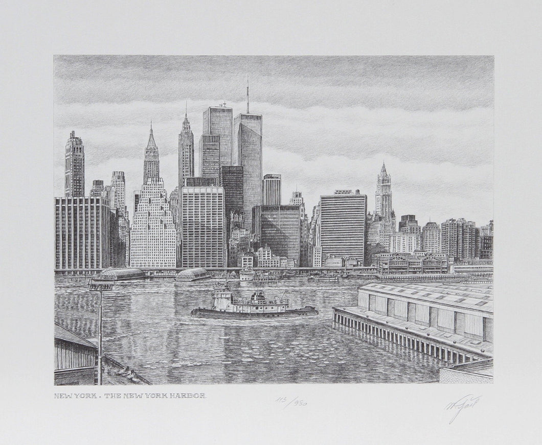 New York: The New York Harbor Etching | Walter Tjart,{{product.type}}