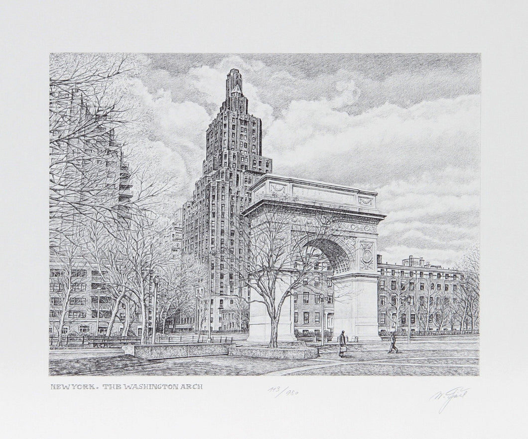 New York: The Washington Arch Etching | Walter Tjart,{{product.type}}