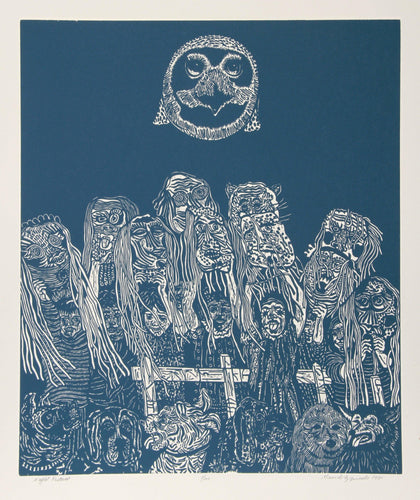 Night Festival (Blue) Woodcut | Manuel Izqueirdo,{{product.type}}
