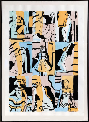 Nine Female Figure Studies Watercolor | Elliot Bassman,{{product.type}}