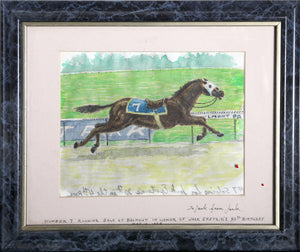 No. 7 Running Solo at Belmont Watercolor | Unknown Artist,{{product.type}}
