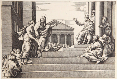 Notre Dame a l'escalier Etching | Marcantonio Raimondi,{{product.type}}