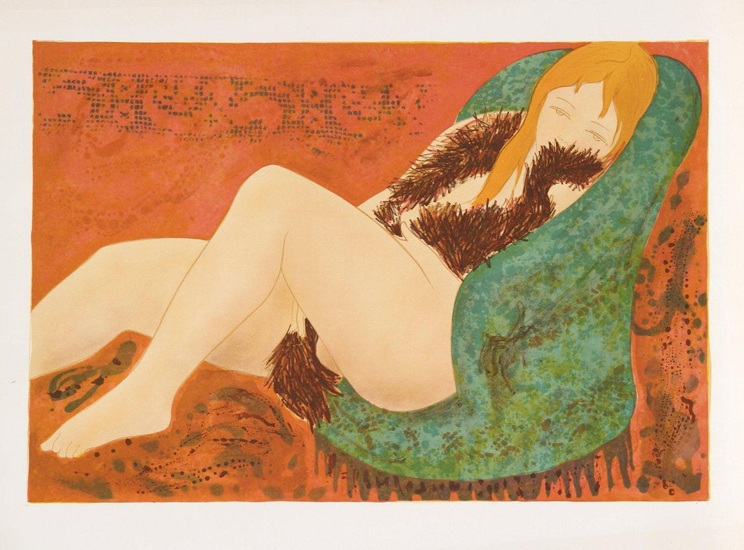 Nude in Green Chair Lithograph | Alain Bonnefoit,{{product.type}}
