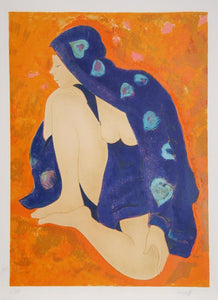 Nude in Purple Robe Lithograph | Alain Bonnefoit,{{product.type}}