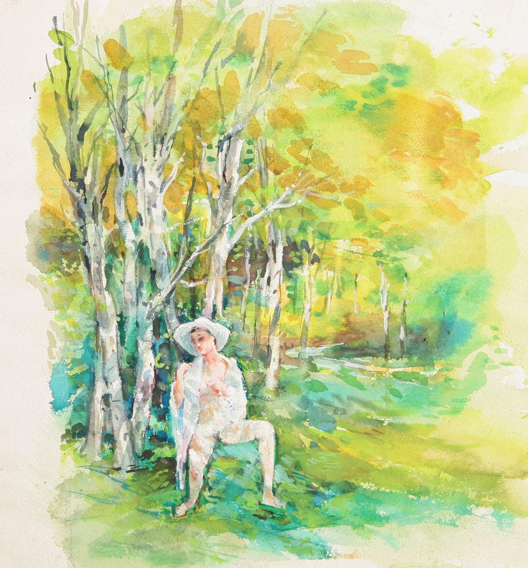 Nude in White Hat in Forest Watercolor | Marshall Goodman,{{product.type}}