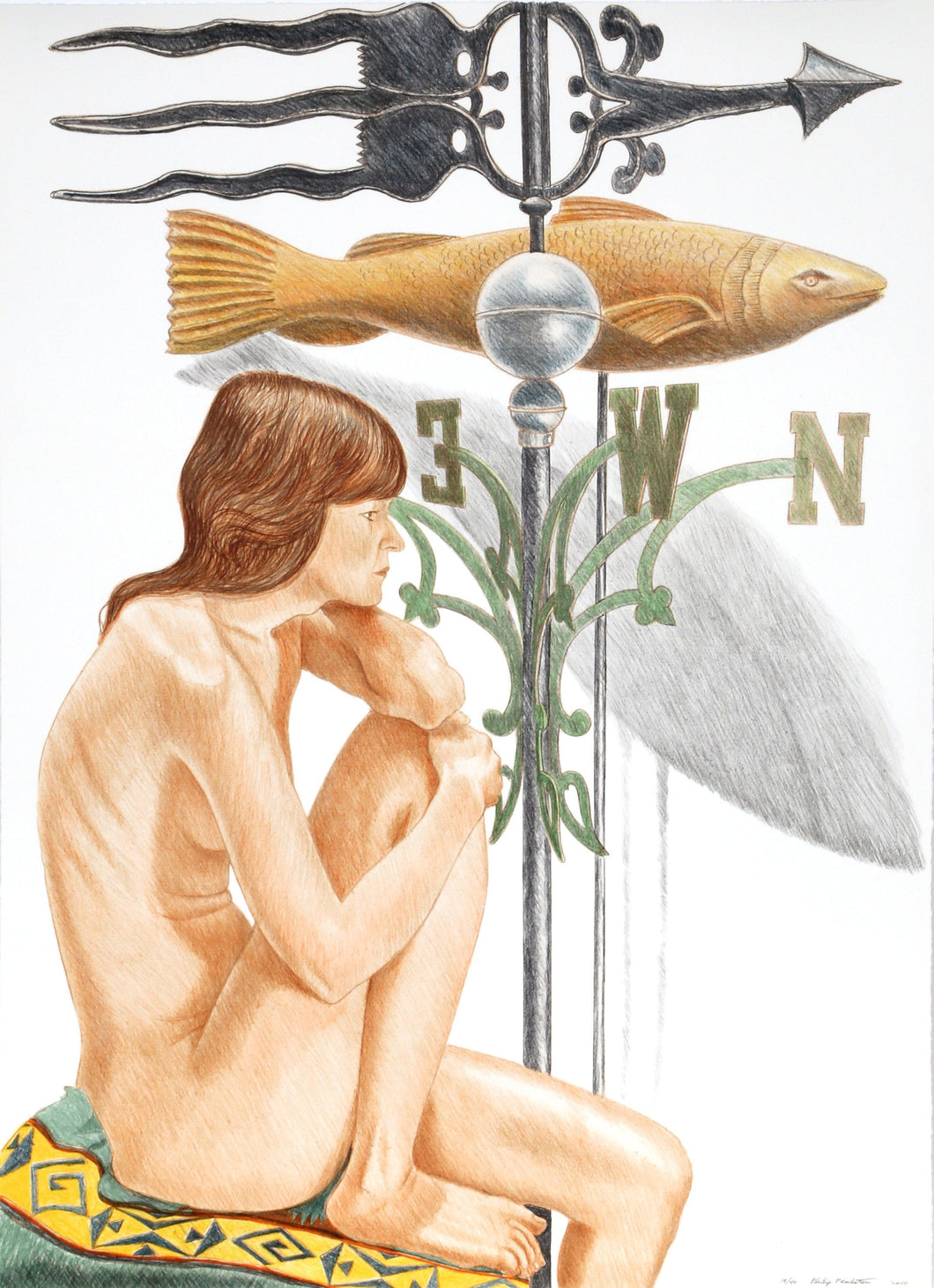 Nude Model with Banner and Fish Weathervanes Lithograph | Philip Pearlstein,{{product.type}}