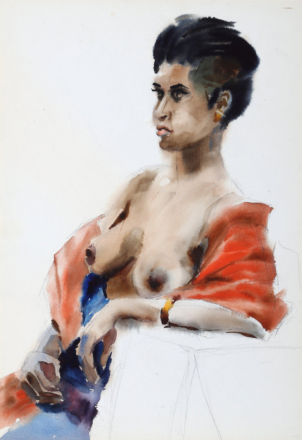Nude Portrait (P3.27) Watercolor | Eve Nethercott,{{product.type}}