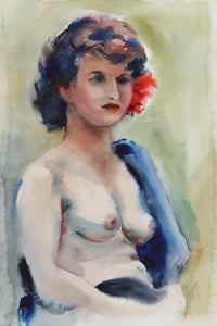 Nude with Flower in Her Hair (P1.25) Watercolor | Eve Nethercott,{{product.type}}