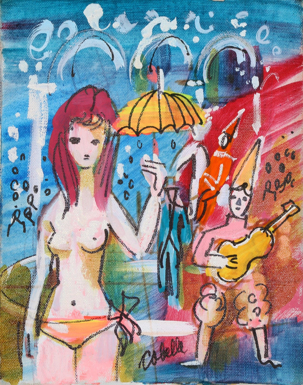 Nude with Umbrella and Clowns Acrylic | Charles Cobelle,{{product.type}}