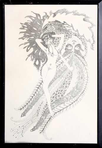 Nude Woman with Feathers Ink | Unknown Artist,{{product.type}}